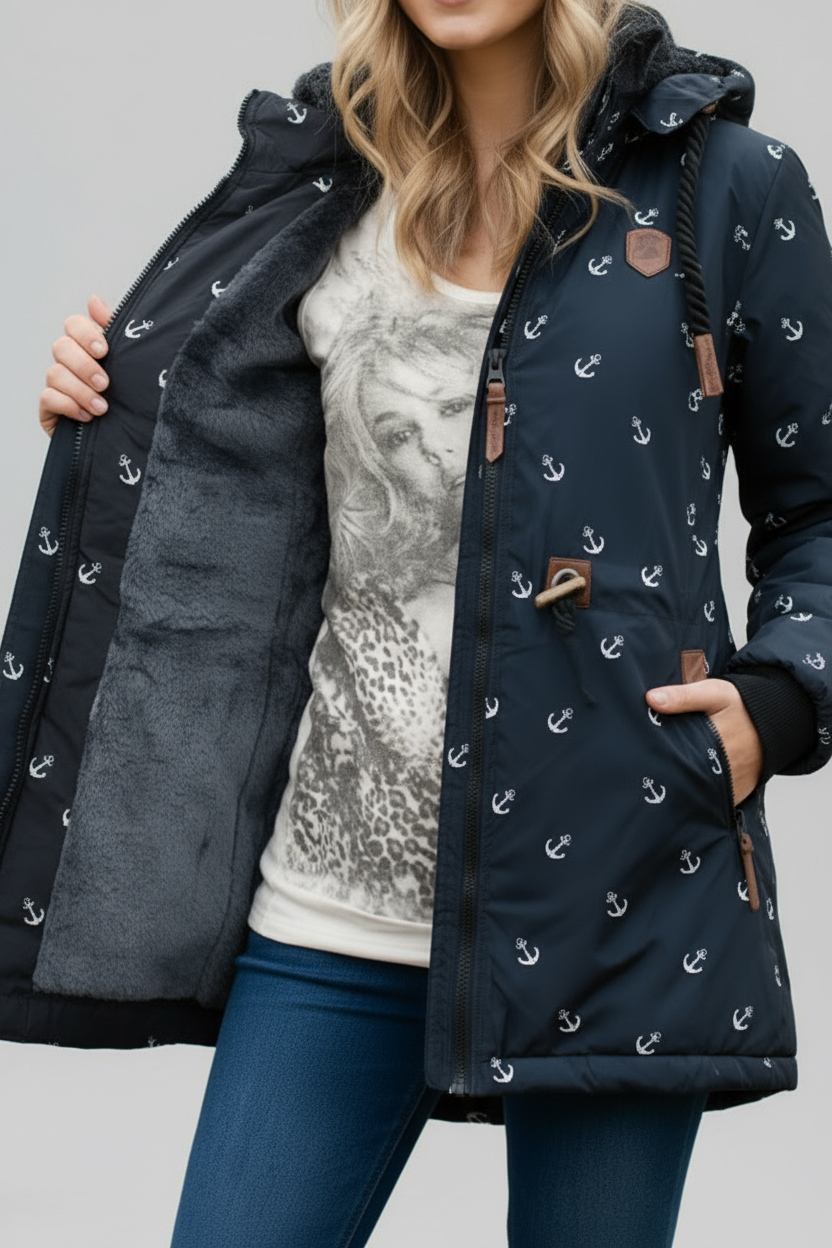 Dámská zimní parka s kožíškem VINTE velké velikosti 2XL až 6XL t. modrá