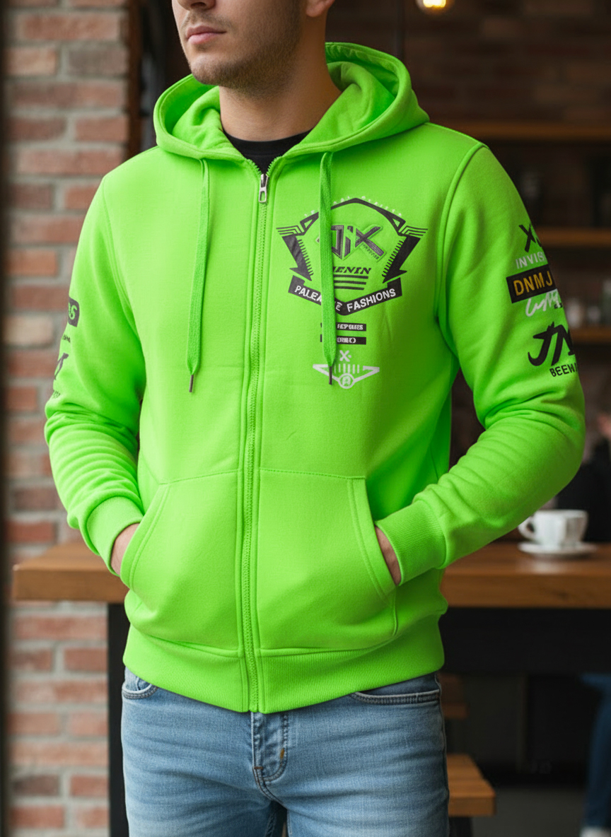 Pánská mikina s kapucí neonově zelená