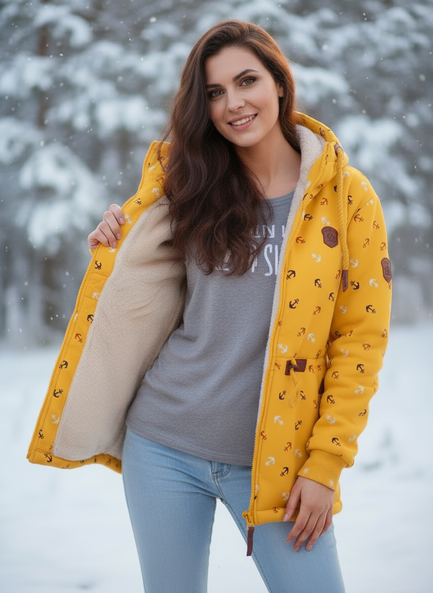 Dámská bundomikina zateplení kožíšek okrová velké velikosti 4XL až 7XL