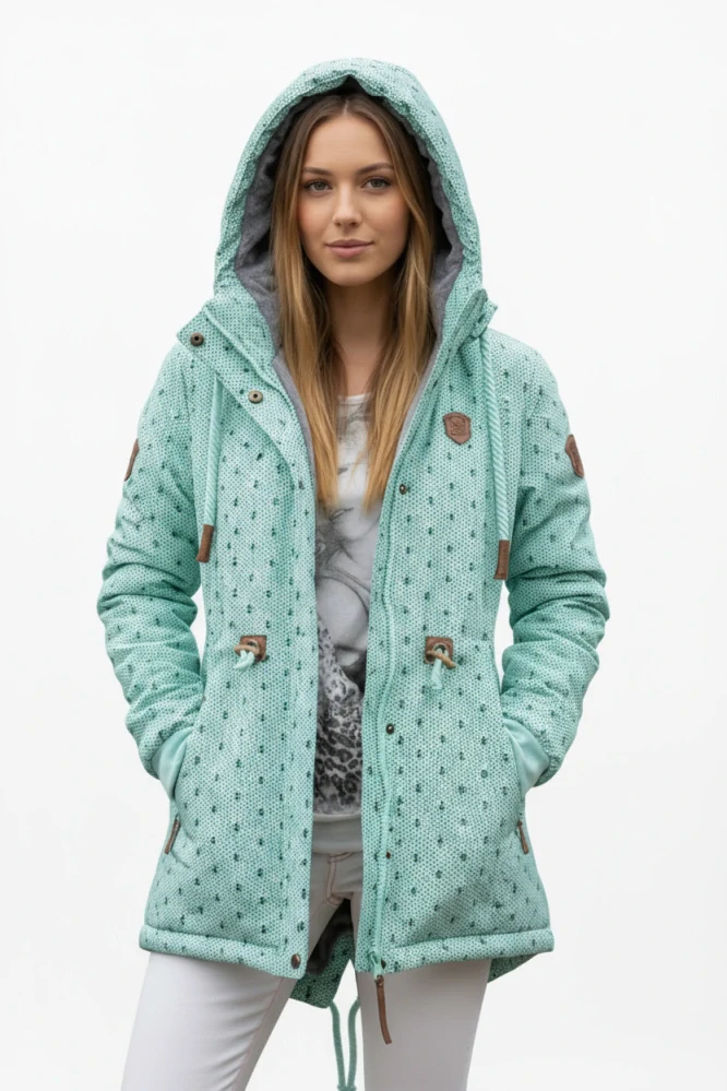  Dámská zimní parka s kožíškem VINTE zelinkavá  Již pouze vel. XXL a XXXL