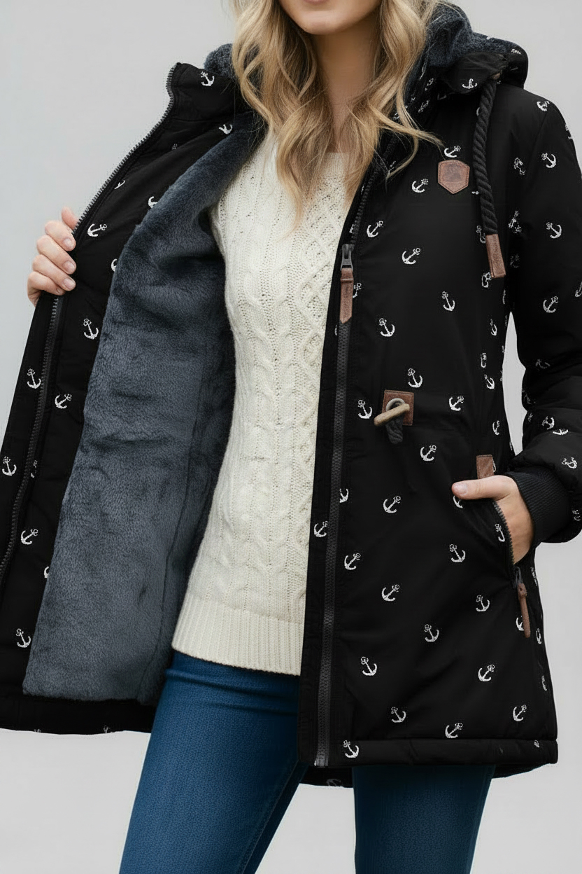 Dámská zimní parka s kožíškem VINTE velké velikosti 2XL až 6XL černá