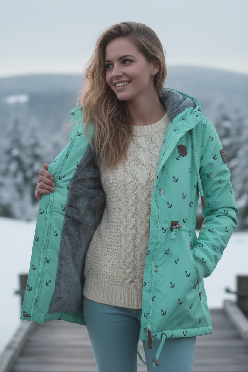 Dámská zimní parka s kožíškem VINTE velké velikosti 2XL až 6XL zelená