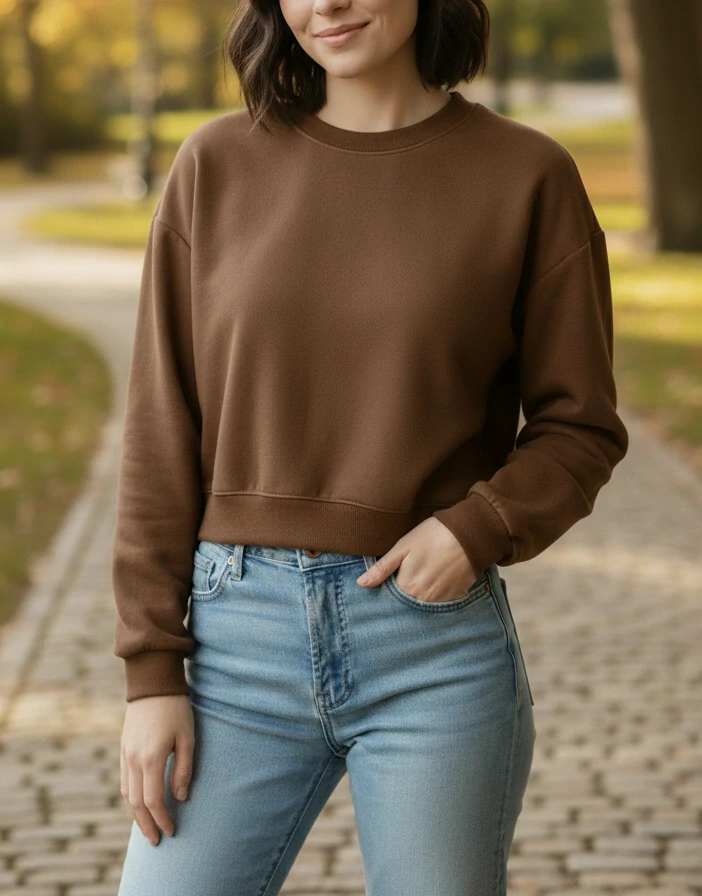 Dámská krátká crop mikina- hnědá