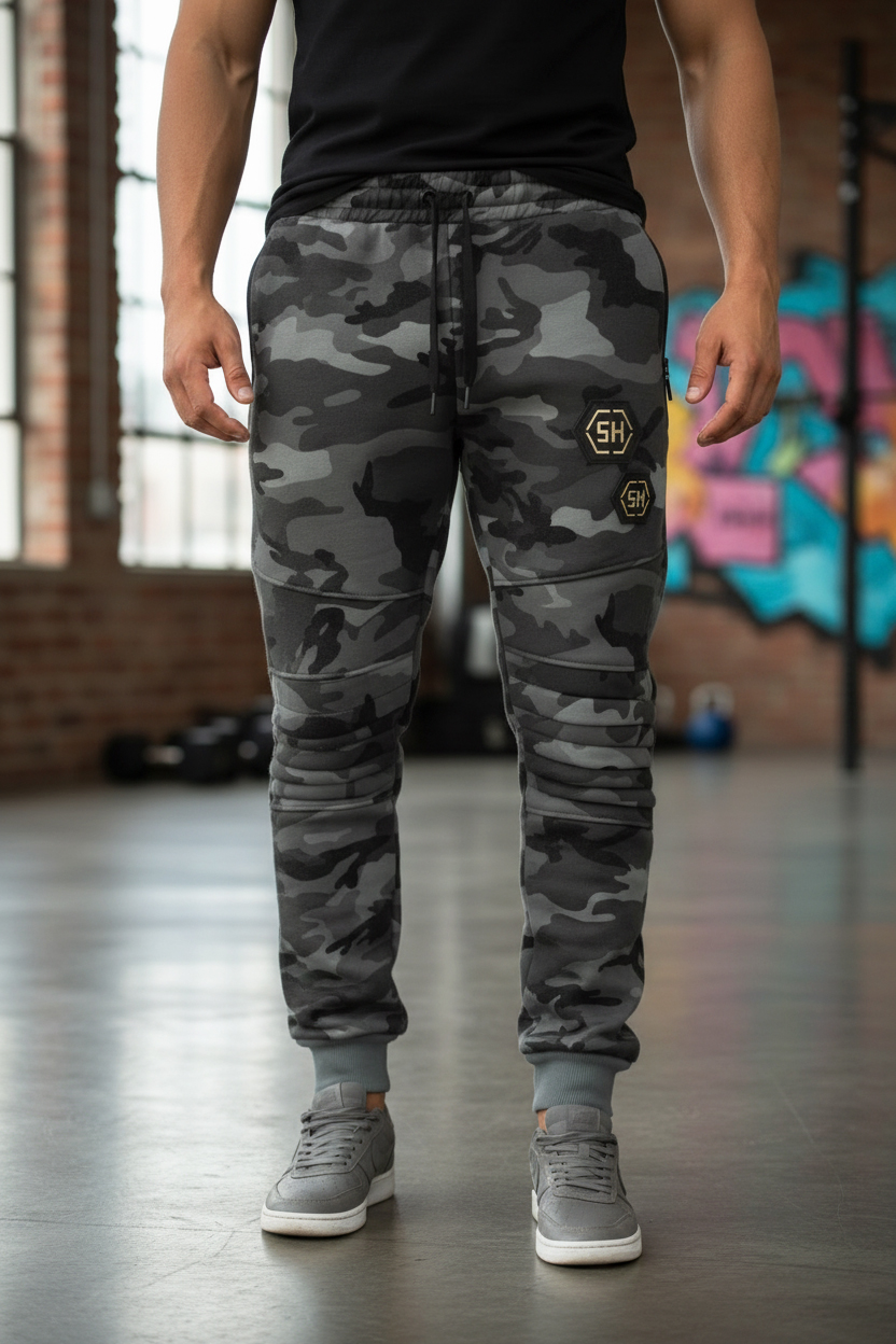 Pánské zateplené maskáčové tepláky VINTE šedý maskáč 