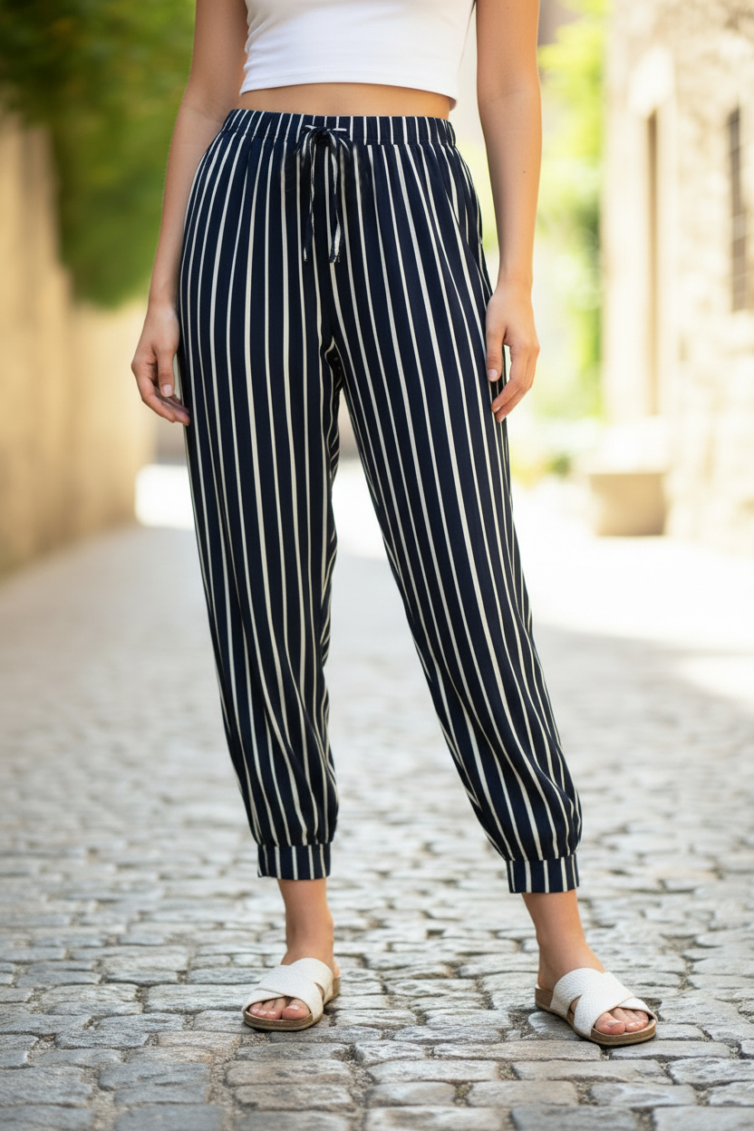 Dámské letní kalhoty arcan modré proužek