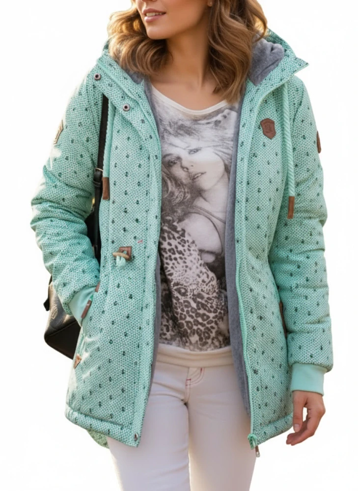 Dámská zimní parka s kožíškem VINTE velké velikosti 2XL až 6XL zelinkavá Již pouze vel. XXXL