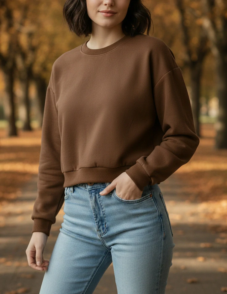 Dámská krátká crop mikina- hnědá