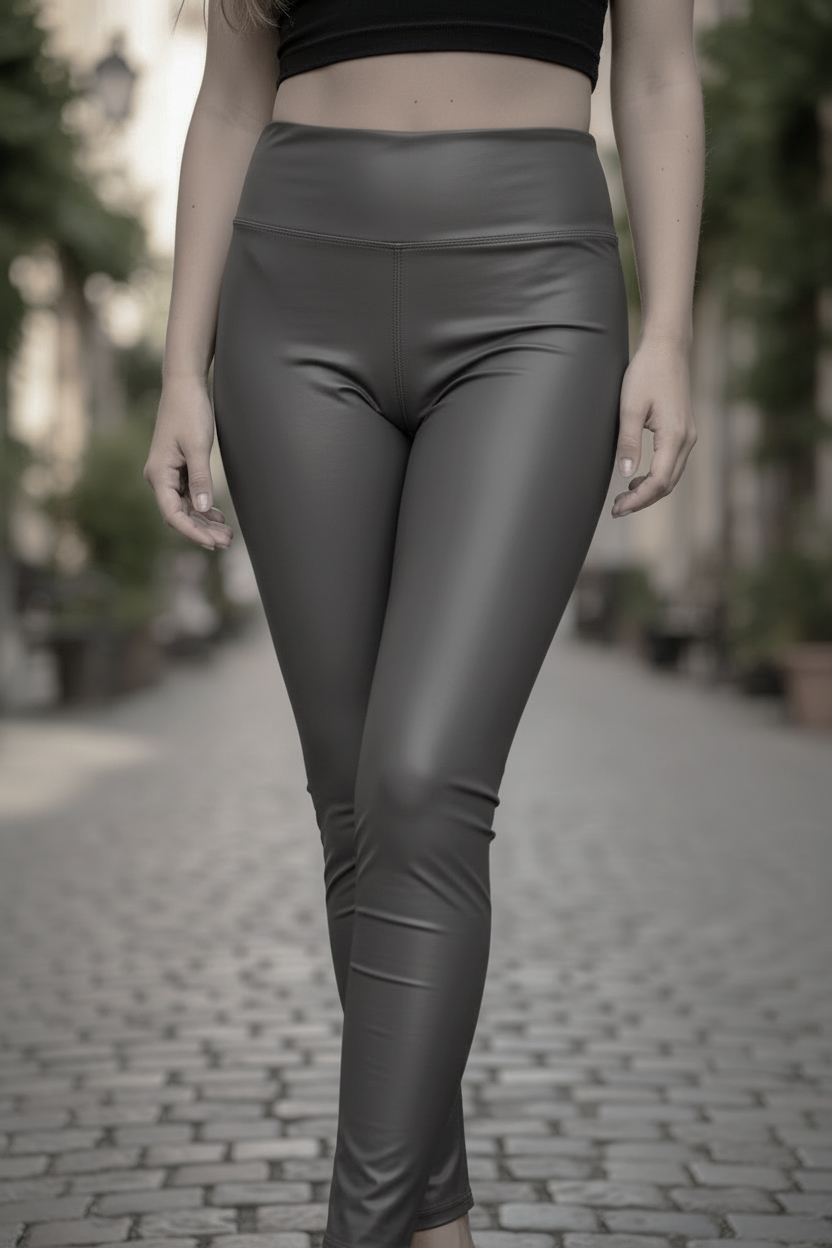 Dámské koženkové legíny Fashion Design tmavě šedá