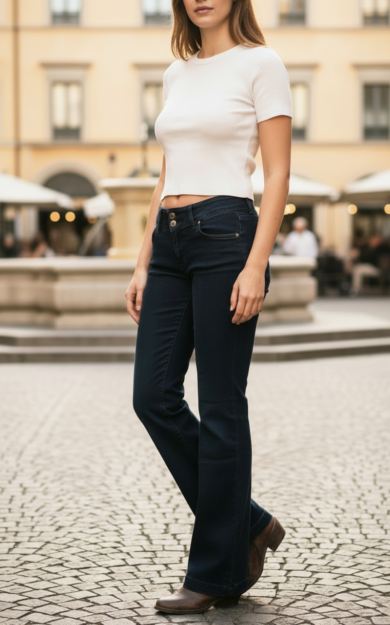 Dámské kalhoty do zvonu tm . modré