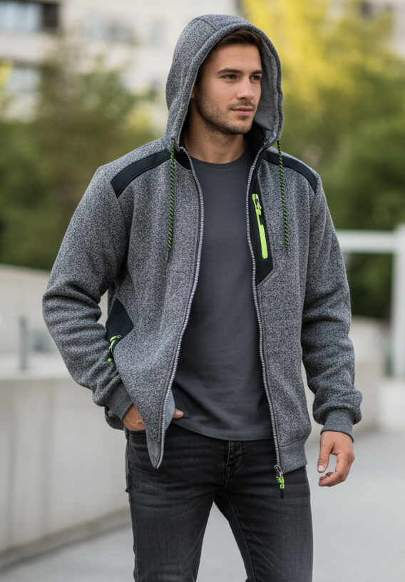Pánská mikina VINTE velké velikosti 3XL až 7XL Sv. šedý melír