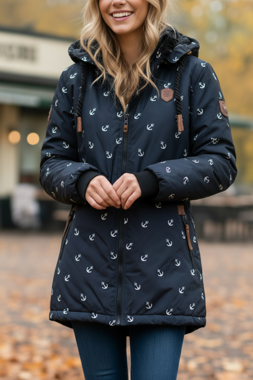 Dámská zimní parka s kožíškem VINTE velké velikosti 2XL až 6XL t. modrá