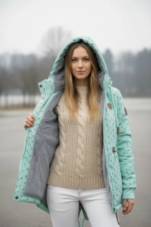 Dámská zimní parka s kožíškem VINTE velké velikosti 2XL až 6XL zelinkavá Již pouze vel. XXXL