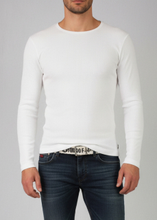 Pánské žebrované elastické triko s dlouhým rukávem- bílé 