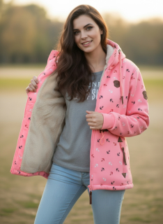 Dámská bundomikina zateplení kožíšek lososovo-růžová  velké velikosti 4XL až 7XL